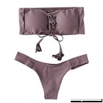 SOLY HUX Women's Padded Two Pieces Lace Up Bandeau Bikini Set Swimwear Purple L  B079FPBYRQ
